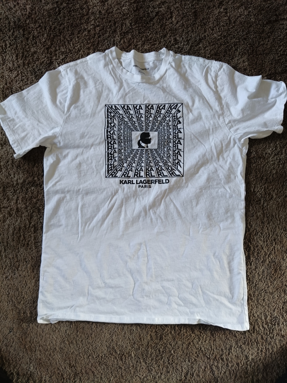 Karl Lagerfeld White Tee with Black Optical Logo Panel